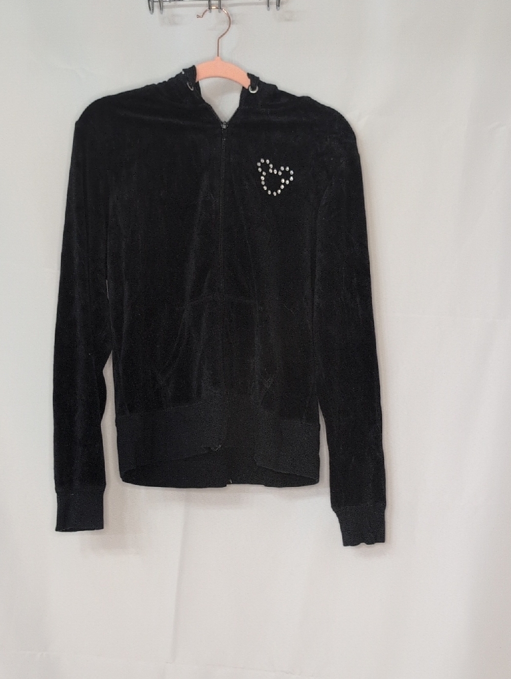 Disney Black Velour Zip Hoodie with Rhinestone Mikey